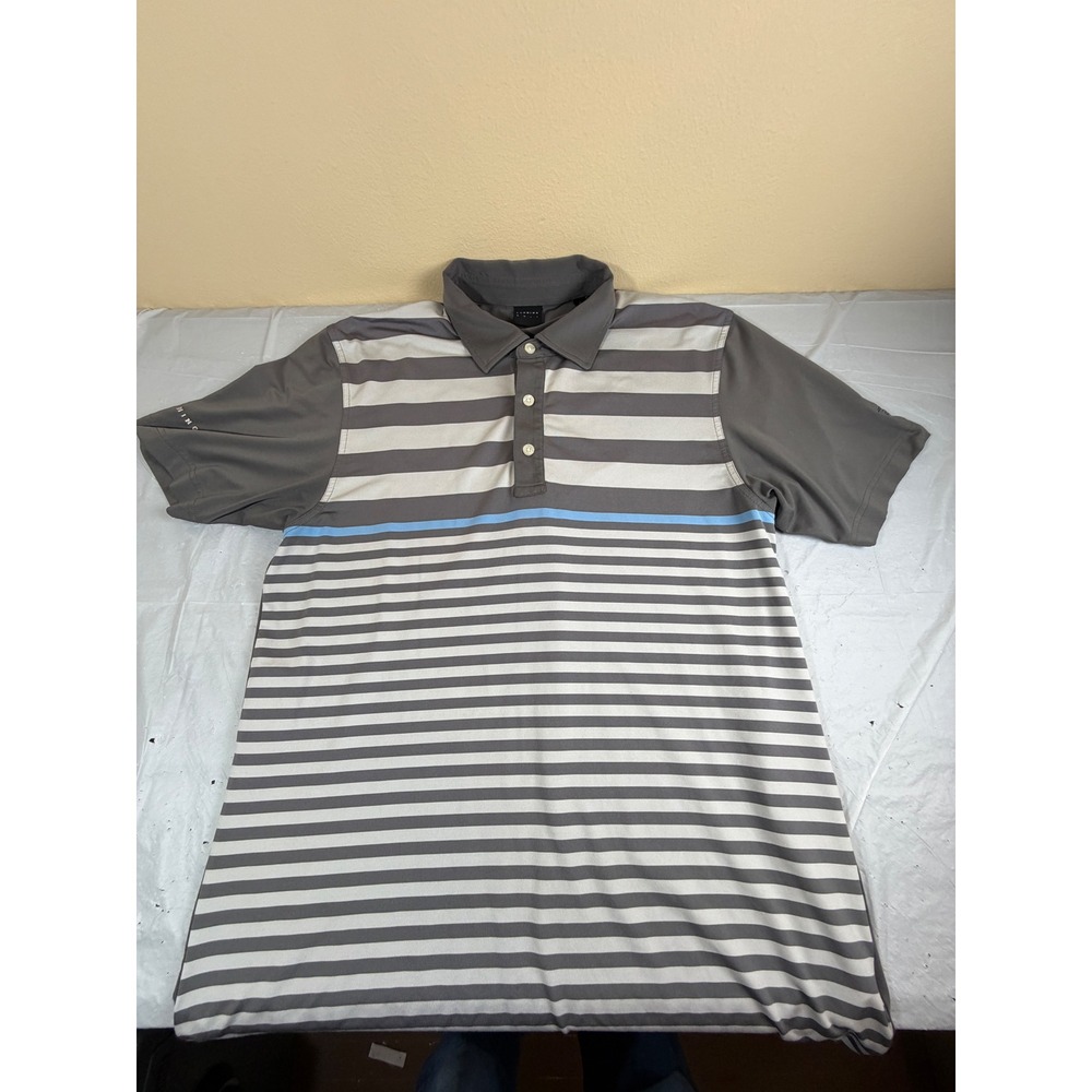 Dunning Golf Mens Gray White Striped Short Sleeve Performance Polo Shirt Size M